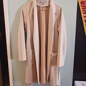 Daniel Rainn Faux Suede Long Open Jacket in Cream